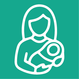 Icon of a person holding a baby, often used for maternal or childcare services.